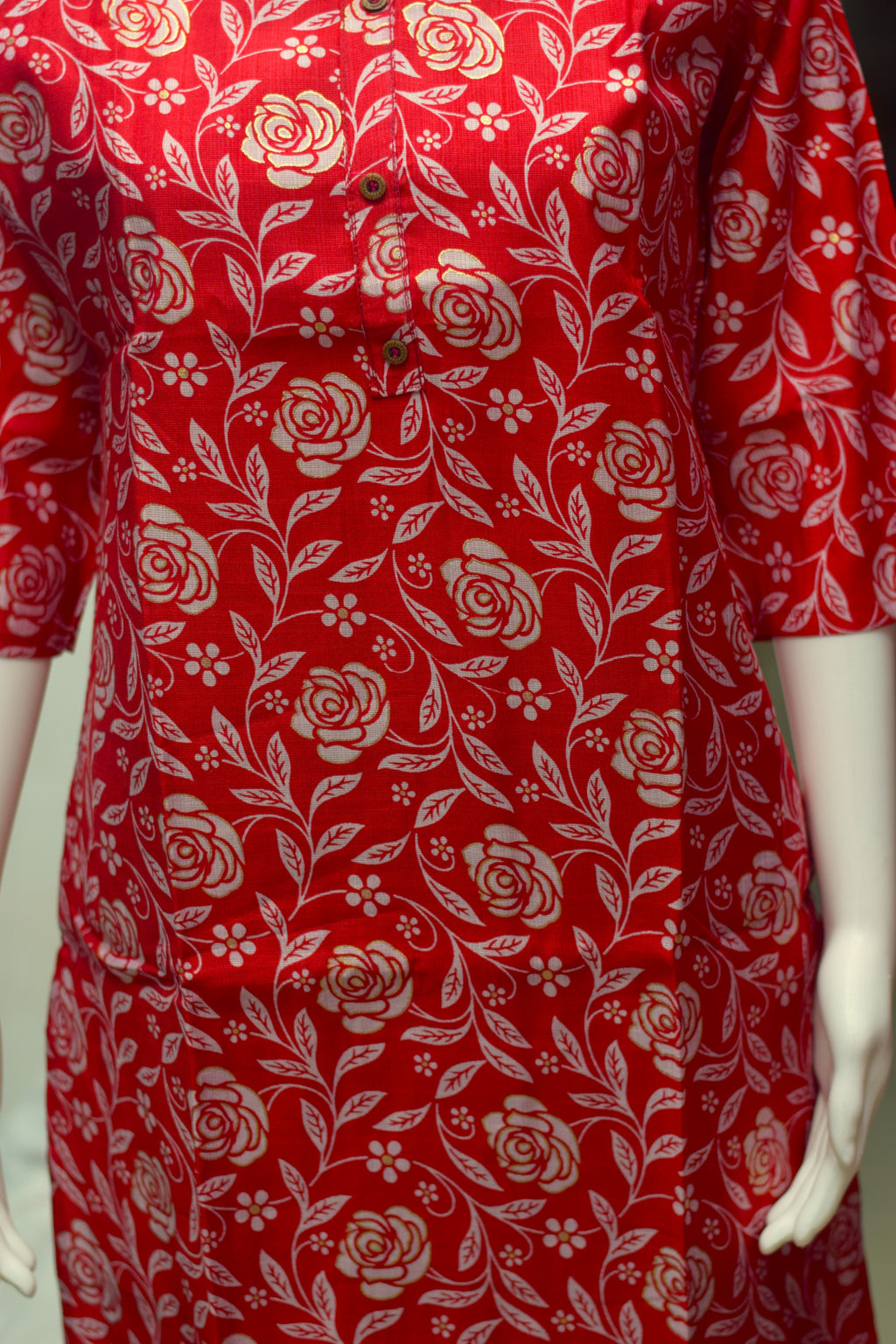 Women’s Red Floral Printed Cotton churidar Top – L Size | Casual Comfort Tunic