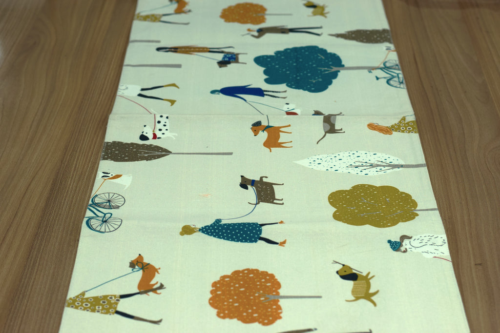 Cream Printed Table Runner with Mustard Border – 160 × 35 cm