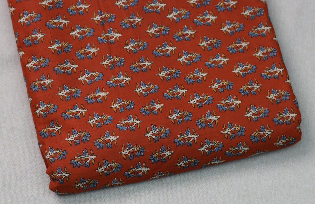 Soft Cotton Dress Material Top Fabric – Rust Red Floral Buta Print | 44" Width | 2.5 Meter