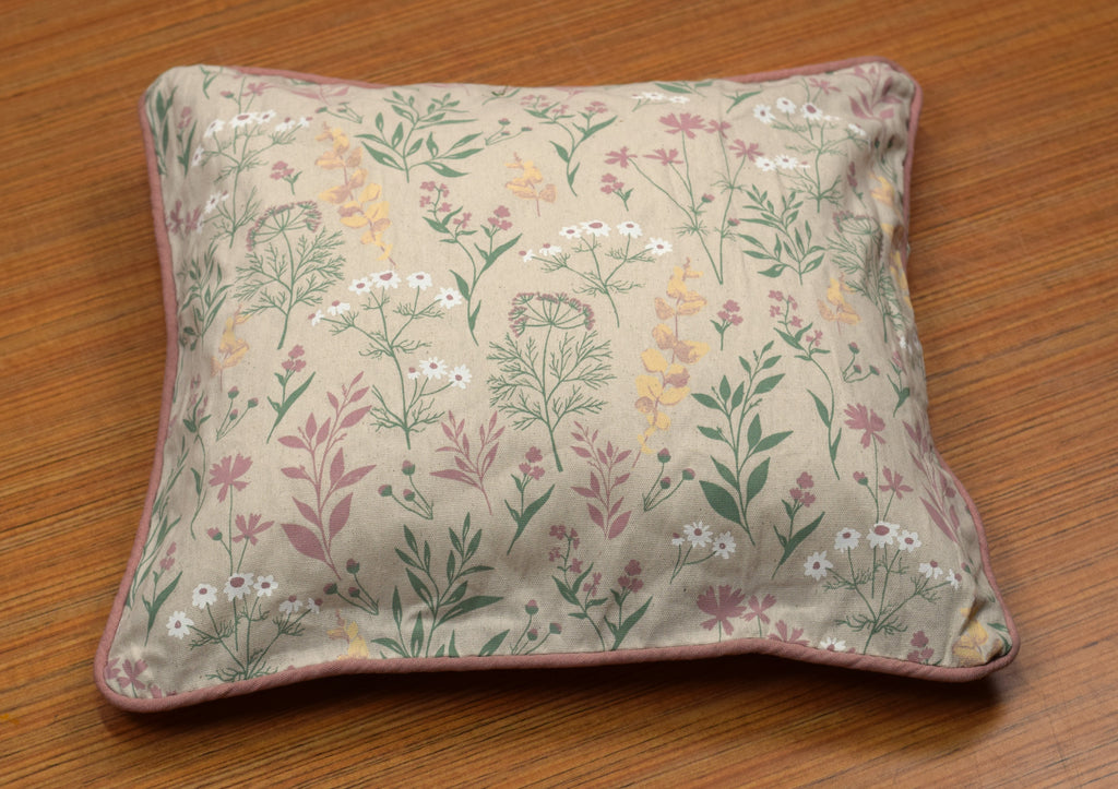 Floral Printed Cushion Cover with Pink Border – 16 x 16 Inches | – Nushio by Pulpel