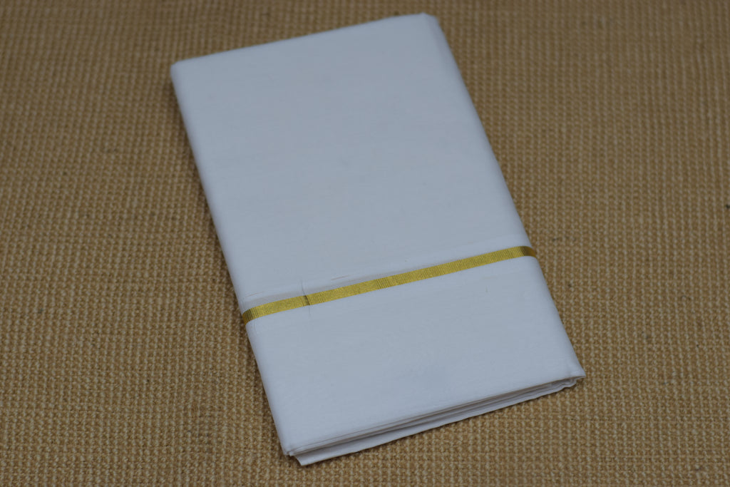 Premium Cotton Double Mundu with Golden Kasavu Border & Maroon Stripe