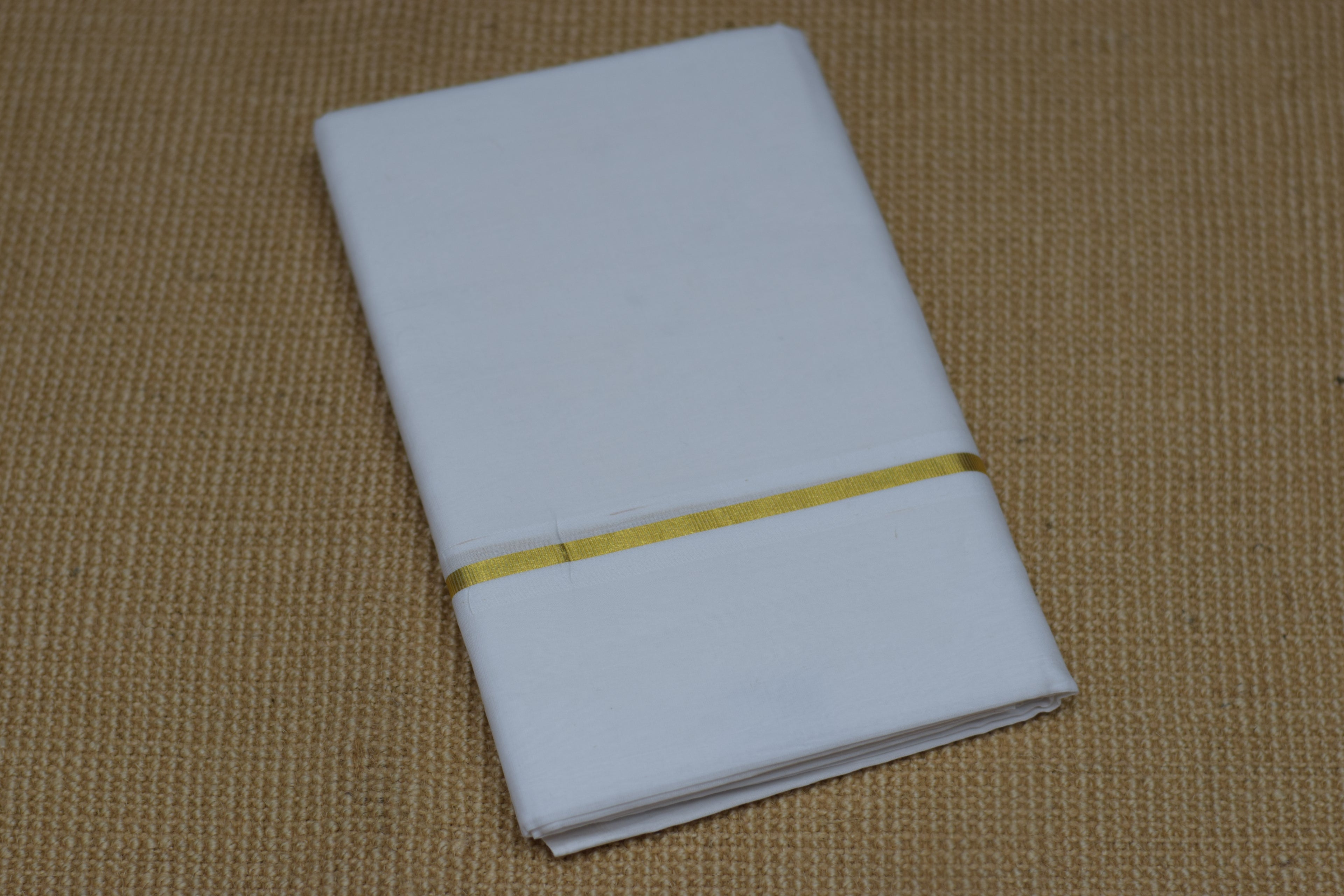 Premium Cotton Double Mundu with Golden Kasavu Border & Maroon Stripe
