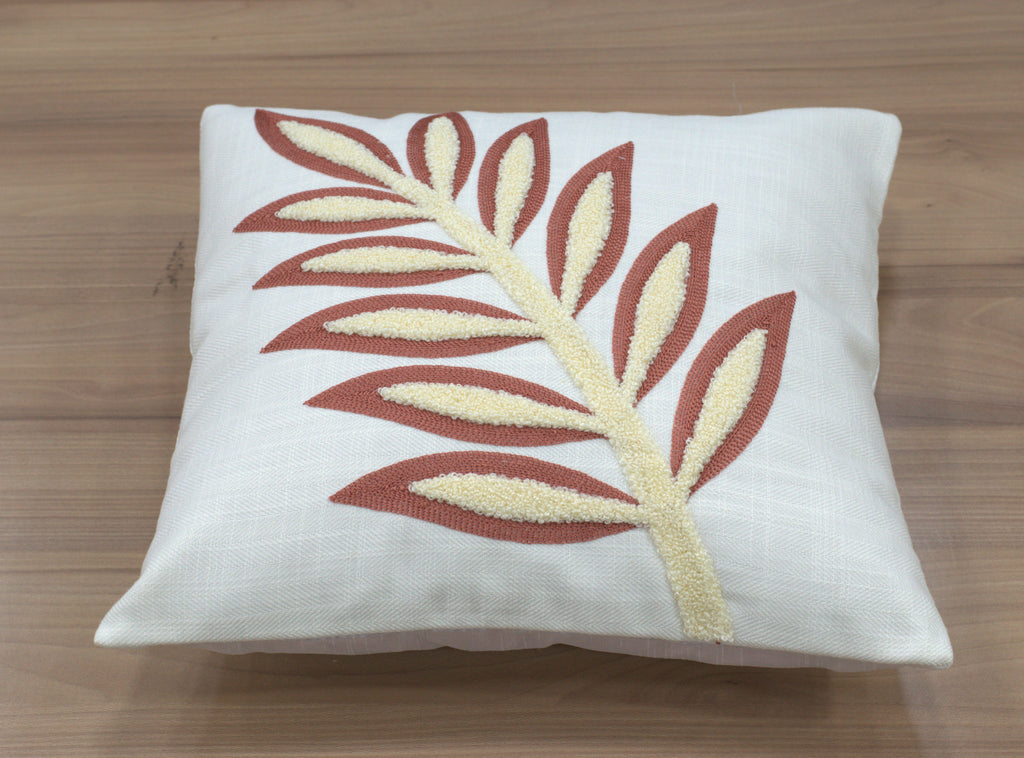 Elegant White Embroidered Cushion Covers with Leaf Design – Set of 5