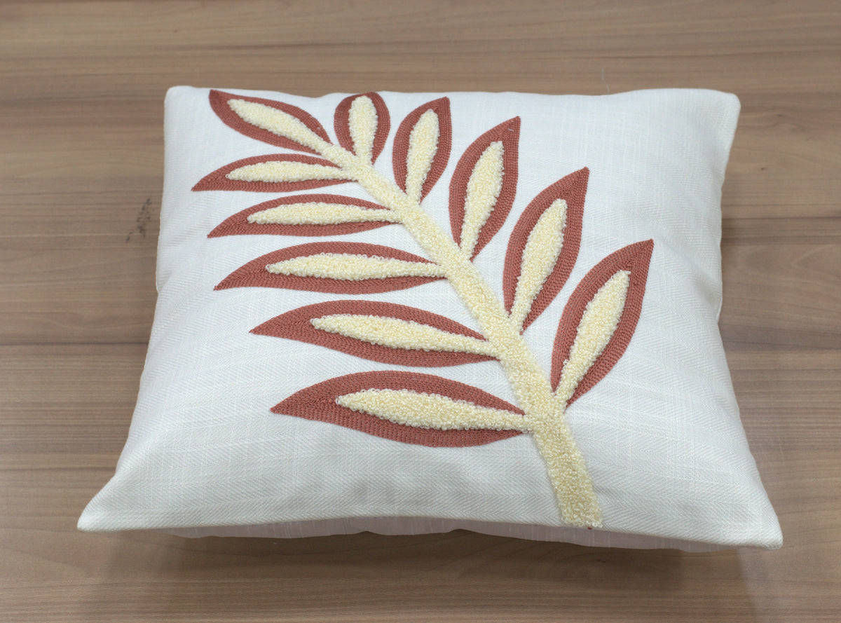 Elegant White Embroidered Cushion Covers with Leaf Design – Set of 5