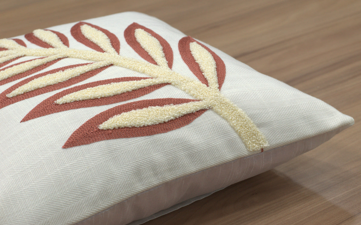 Elegant White Embroidered Cushion Covers with Leaf Design – Set of 5