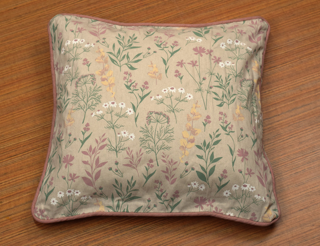 Floral Printed Cushion Cover with Pink Border – 16 x 16 Inches | – Nushio by Pulpel