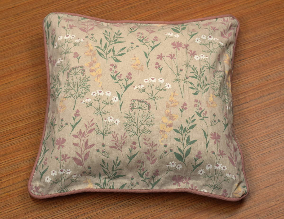 Floral Printed Cushion Cover with Pink Border – 16 x 16 Inches | – Nushio by Pulpel