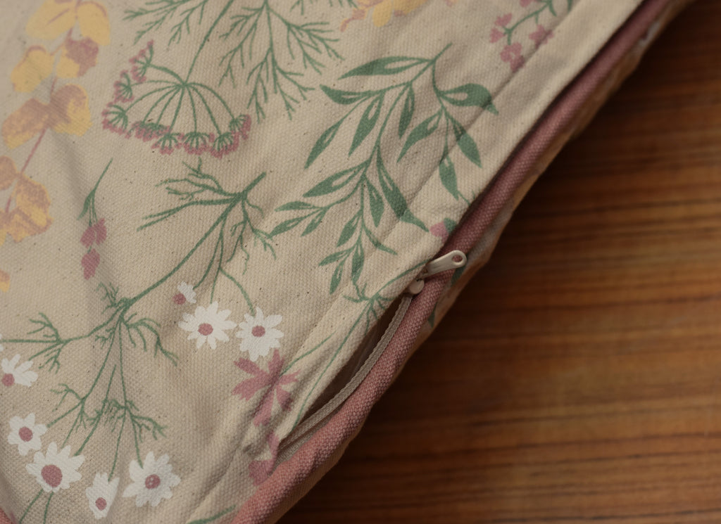 Floral Printed Cushion Cover with Pink Border – 16 x 16 Inches | – Nushio by Pulpel