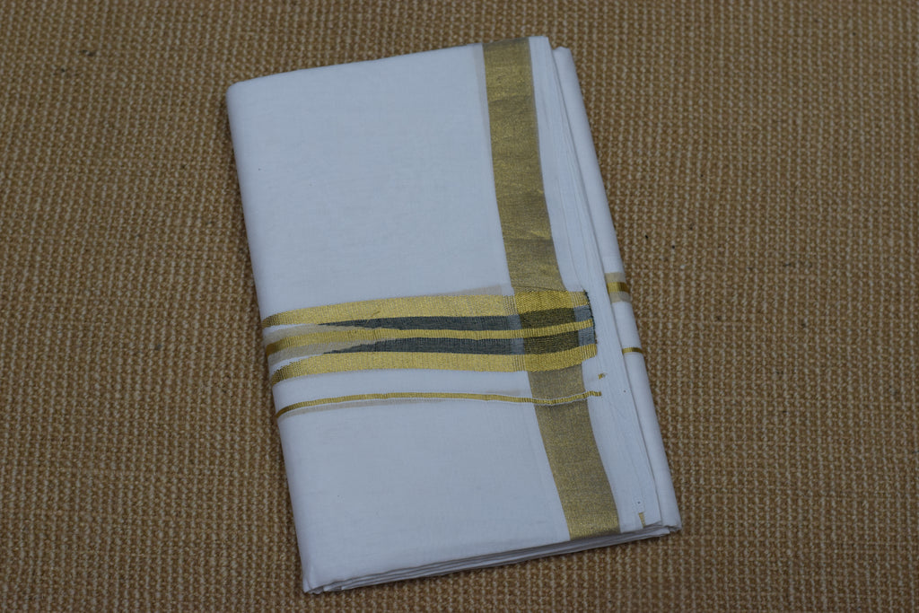 Premium Cotton Double Mundu with Golden Kasavu Border