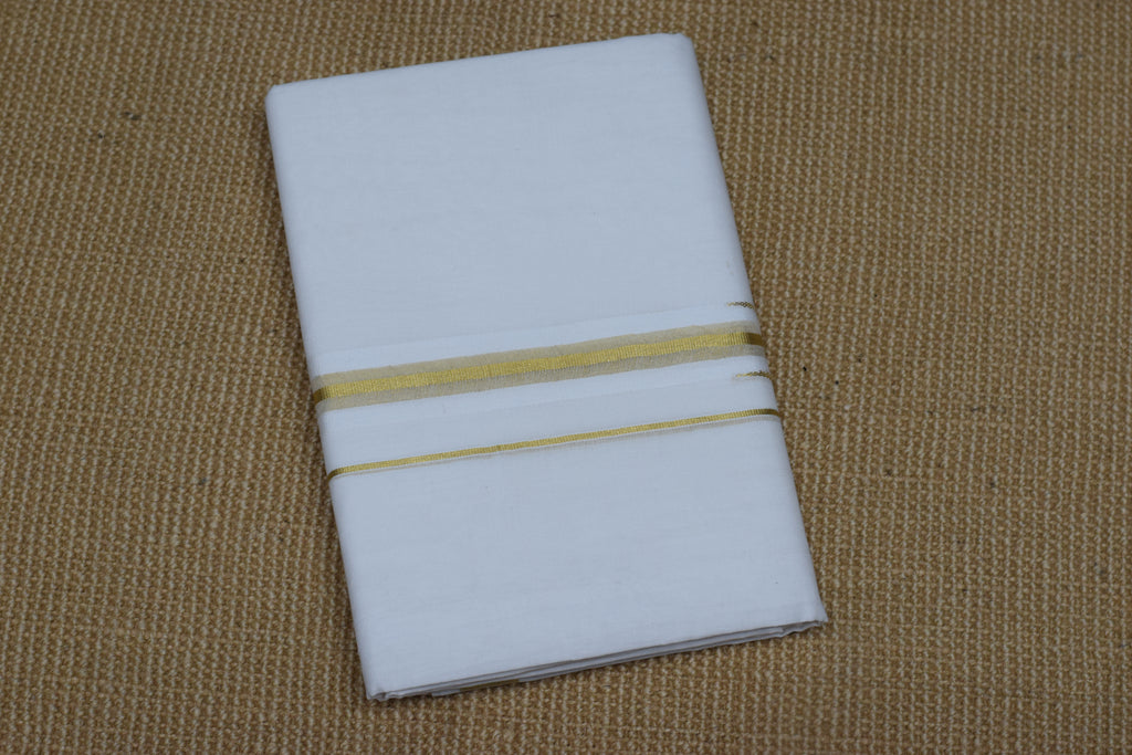 Premium Cotton Double Mundu with Golden Kasavu Border