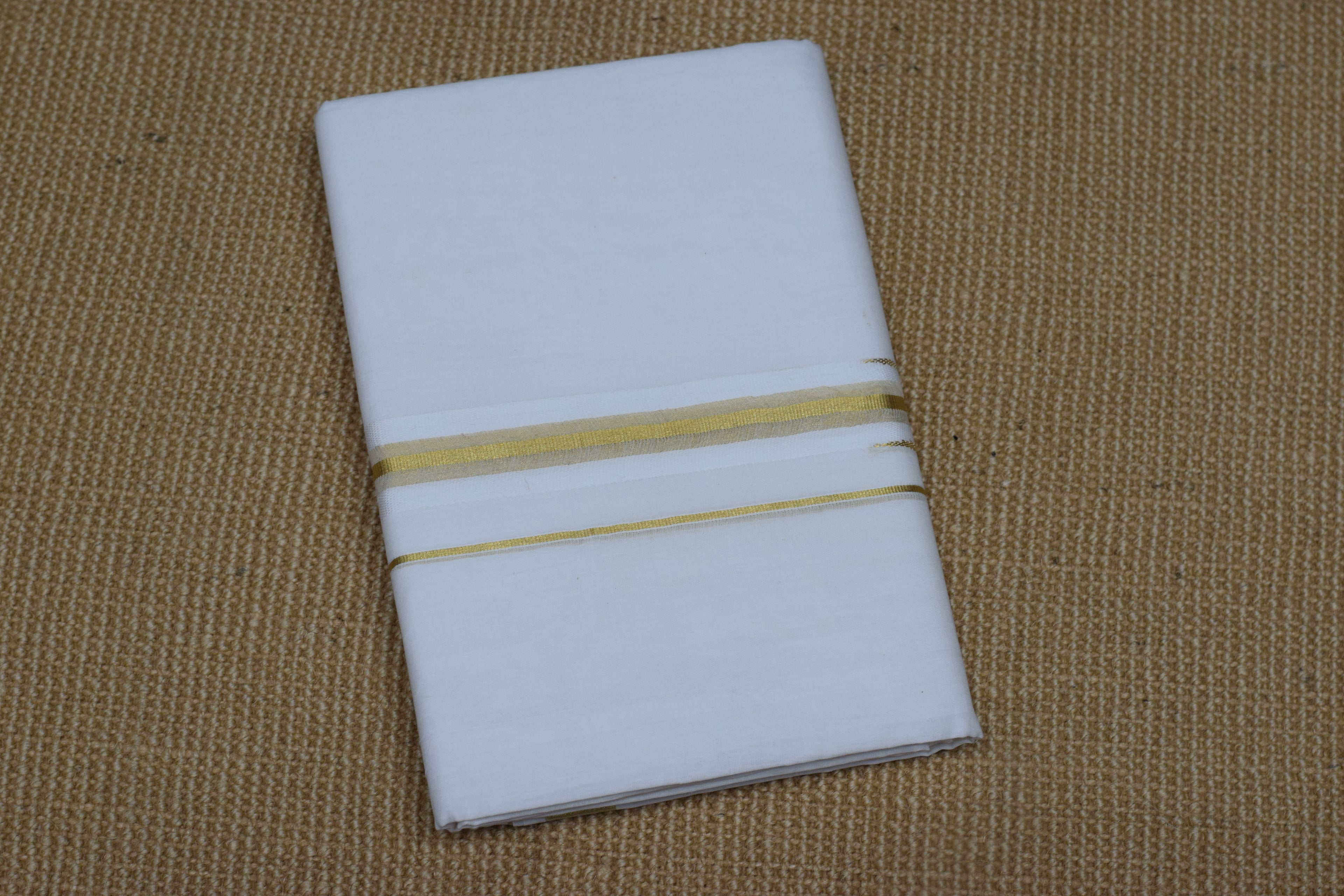 Premium Cotton Double Mundu with Golden Kasavu Border