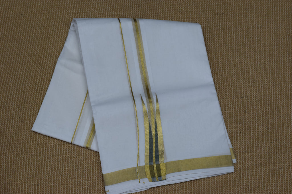 Premium Cotton Double Mundu with Golden Kasavu Border