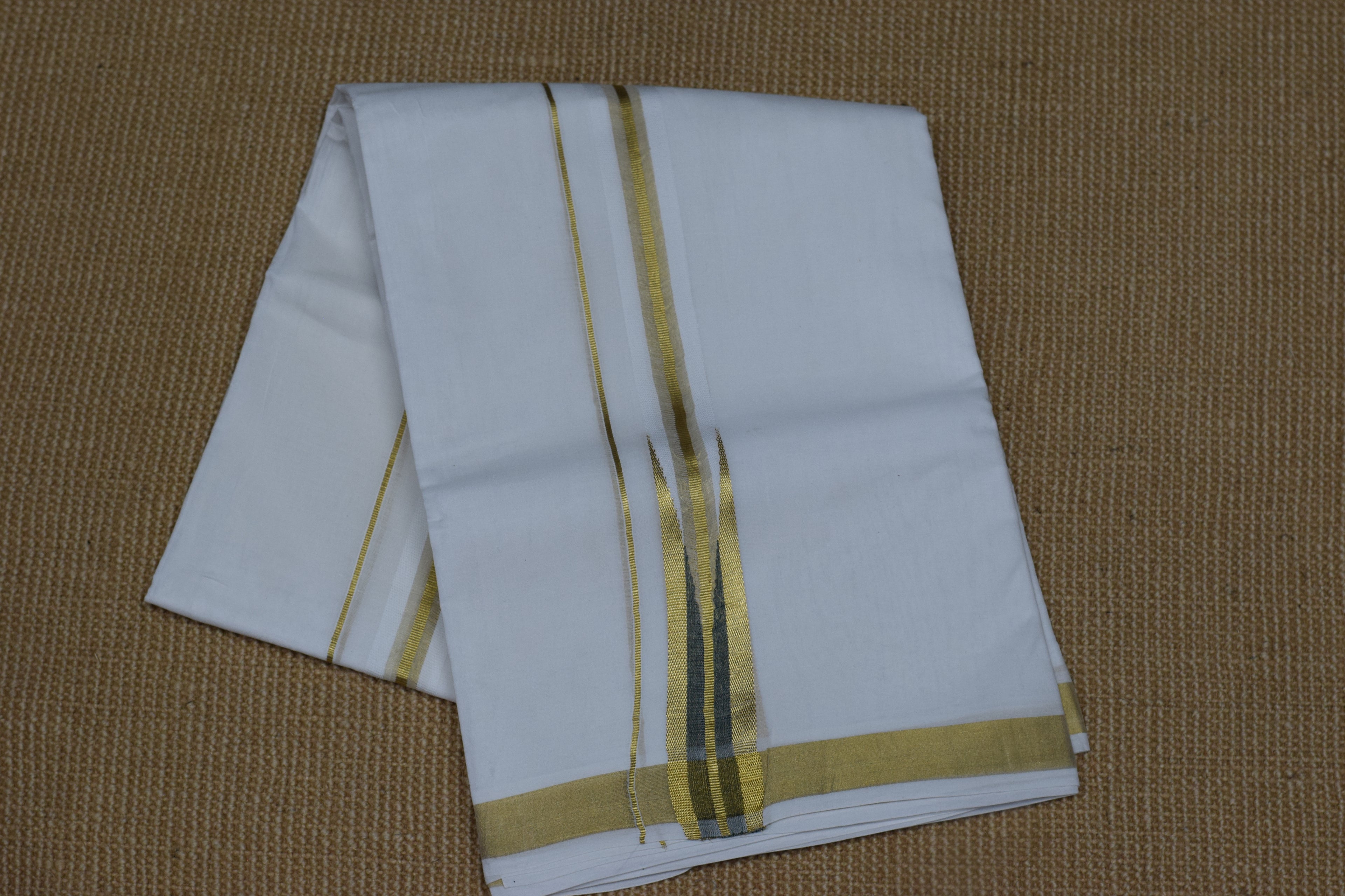 Premium Cotton Double Mundu with Golden Kasavu Border