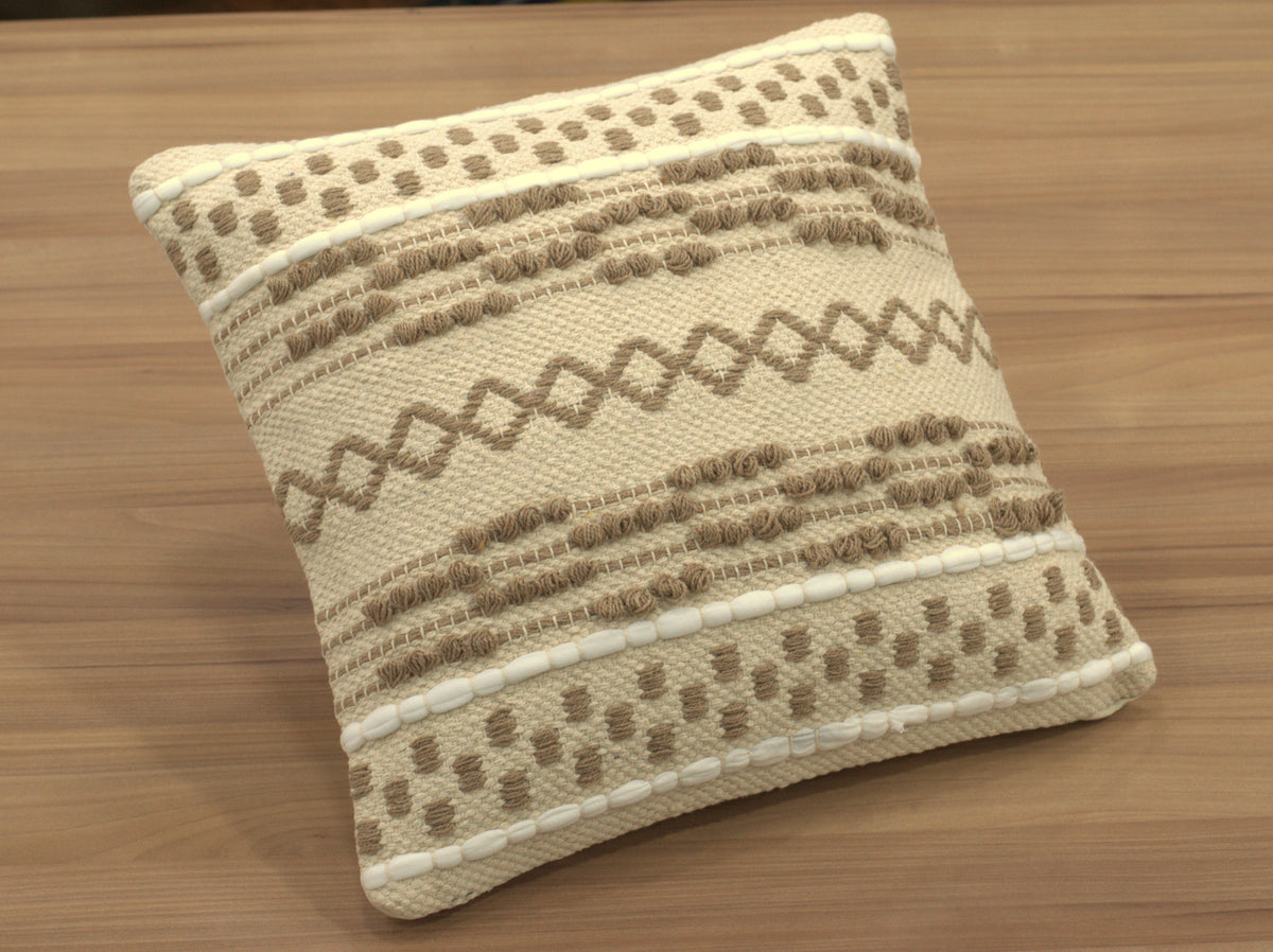 Beige Boho Textured Cushion Covers with Decorative Embroidery – Set of 5