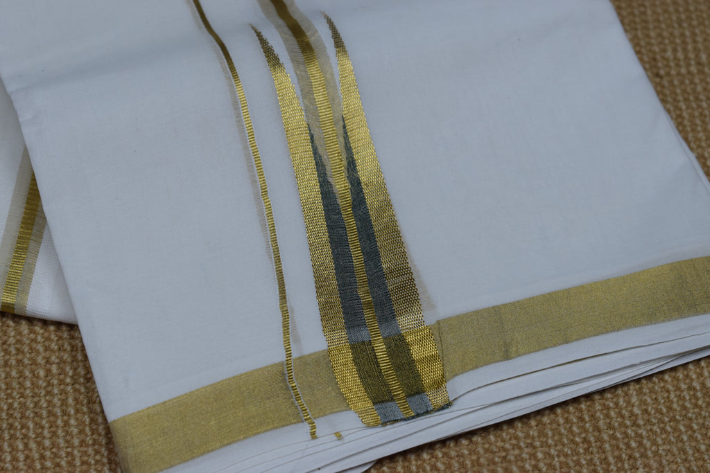 Premium Cotton Double Mundu with Golden Kasavu Border