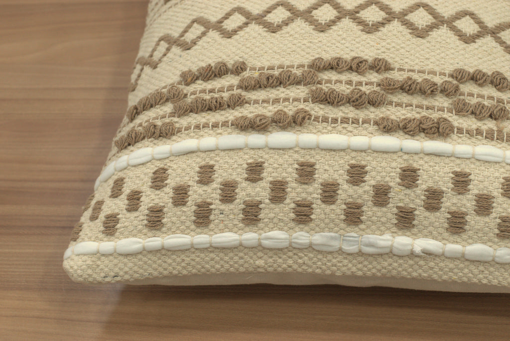 Beige Boho Textured Cushion Covers with Decorative Embroidery – Set of 5