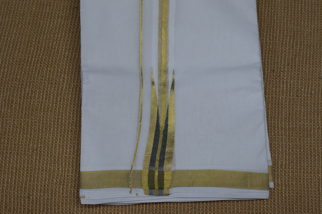 Premium Cotton Double Mundu with Golden Kasavu Border