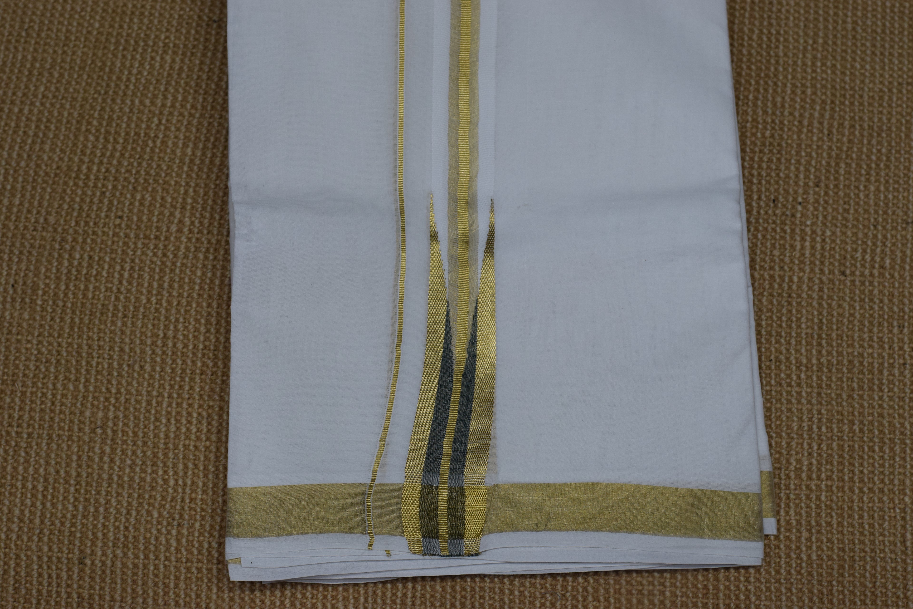 Premium Cotton Double Mundu with Golden Kasavu Border