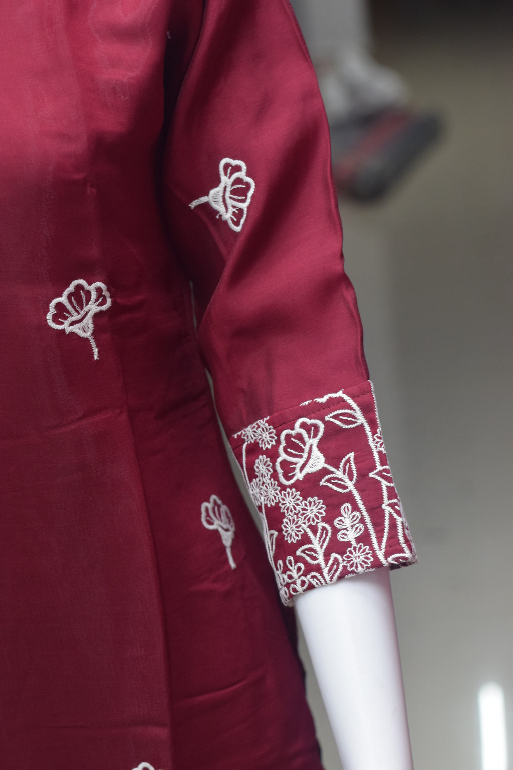 Elegant Maroon Embroidered Churidar Top