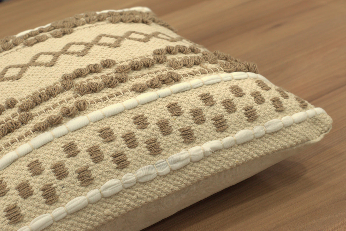 Beige Boho Textured Cushion Covers with Decorative Embroidery – Set of 5