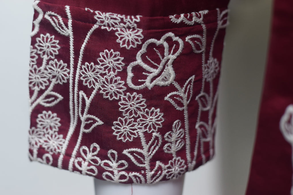 Elegant Maroon Embroidered Churidar Top