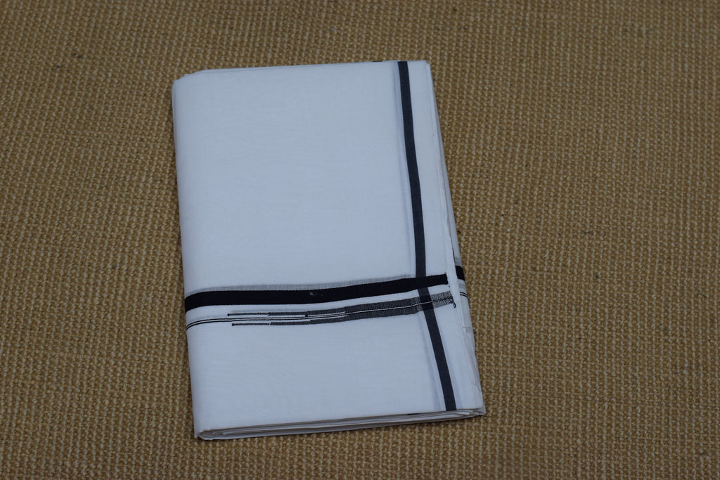 Premium Cotton Double Mundu with Black Border – Traditional Kerala Style