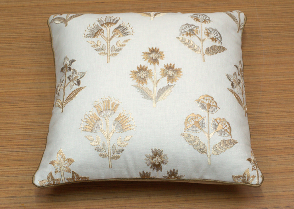 Elegant Floral Embroidered Cushion Covers in Cream and Gold – Set of 5