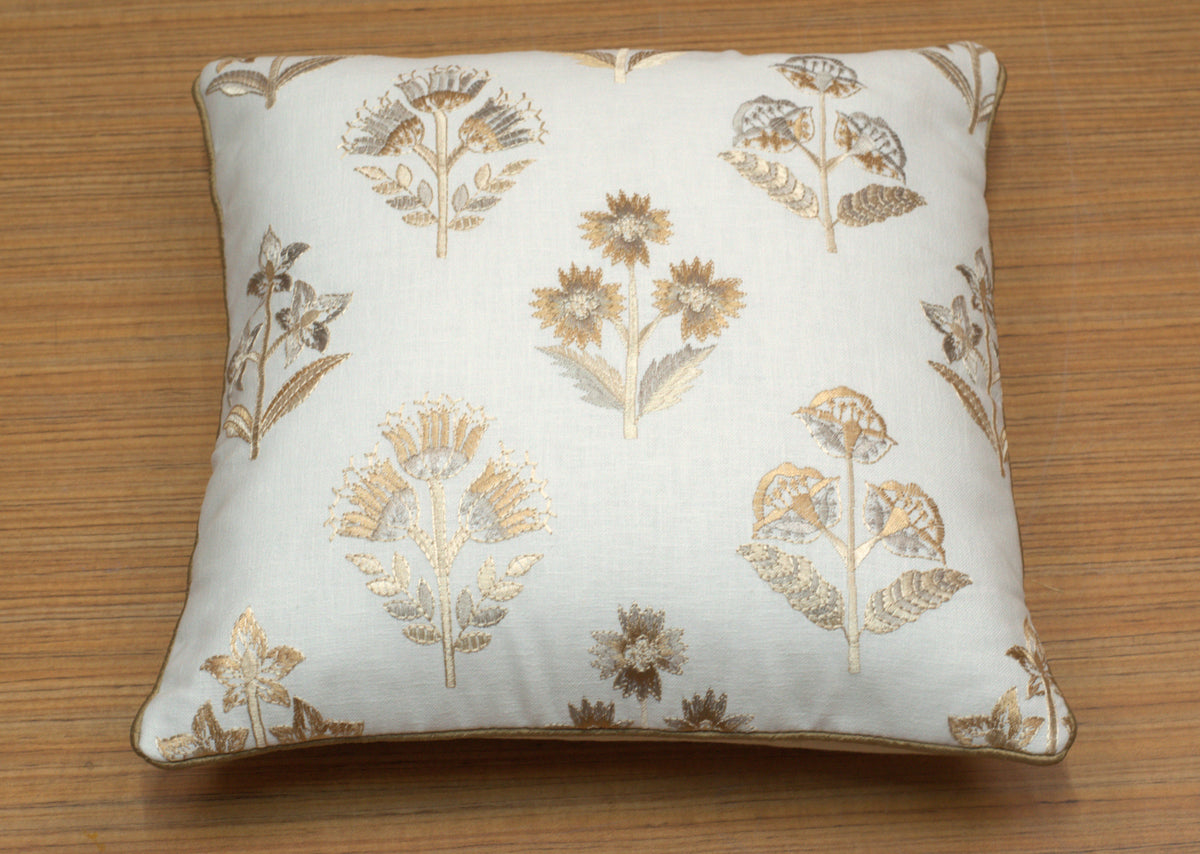 Elegant Floral Embroidered Cushion Covers in Cream and Gold – Set of 5