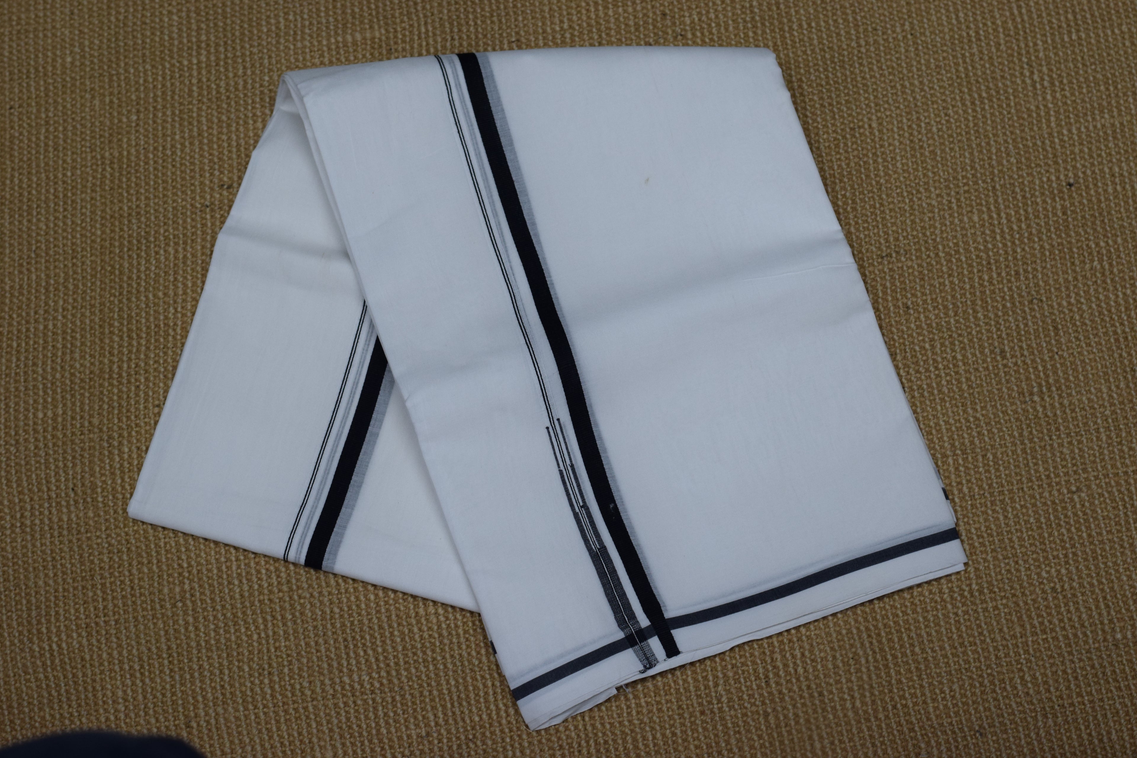 Premium Cotton Double Mundu with Black Border – Traditional Kerala Style