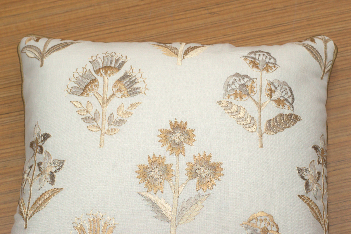 Elegant Floral Embroidered Cushion Covers in Cream and Gold – Set of 5