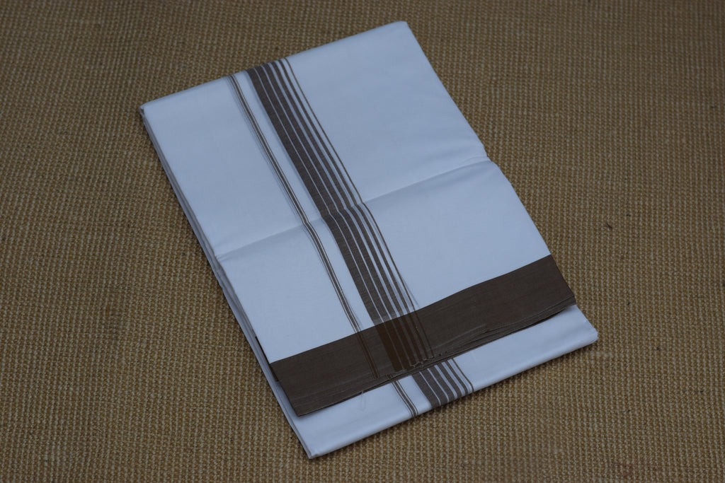Premium Cotton Double Mundu with Brown Kasavu Border – Traditional Kerala Dhoti
