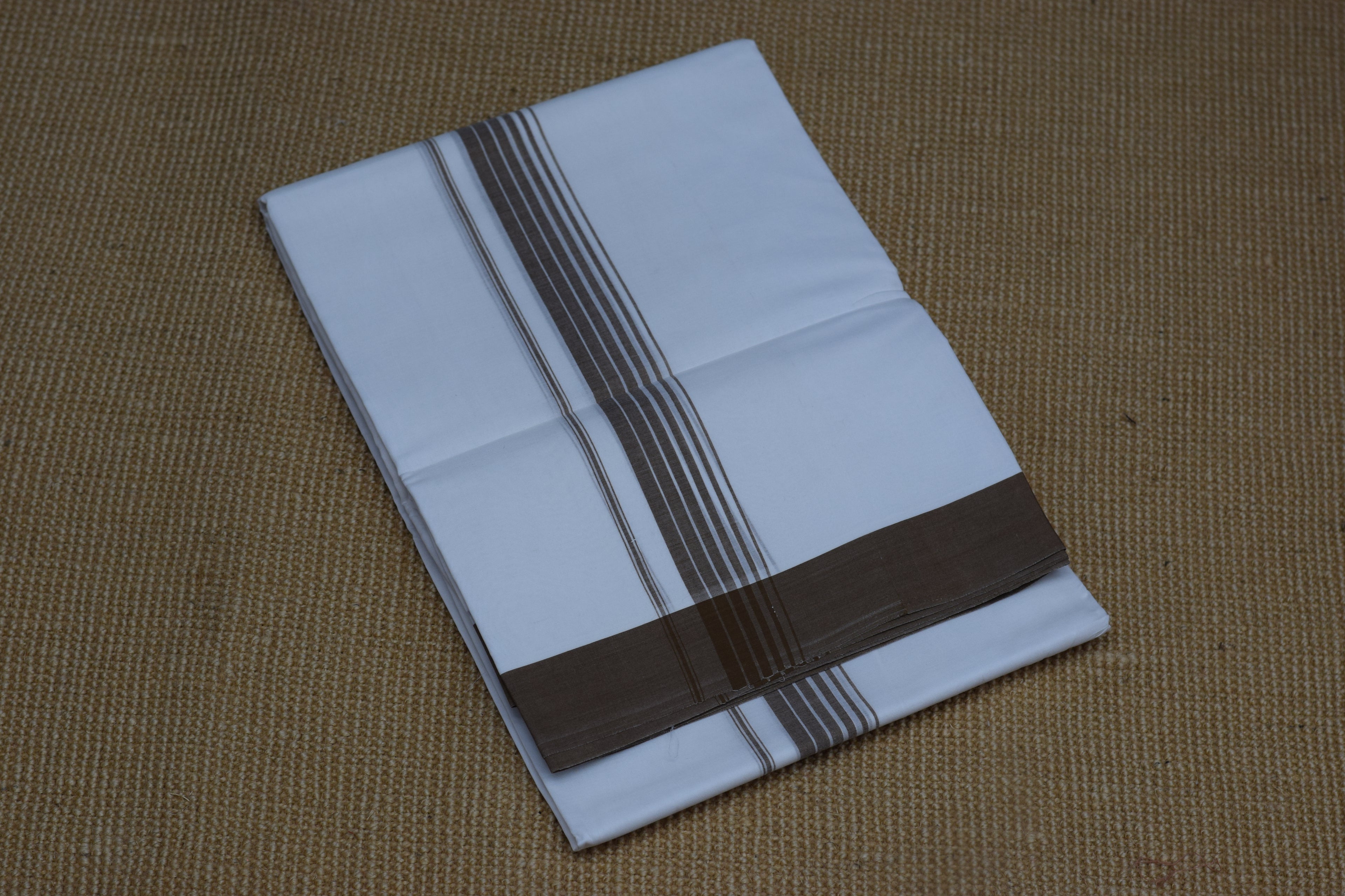 Premium Cotton Double Mundu with Brown Kasavu Border – Traditional Kerala Dhoti