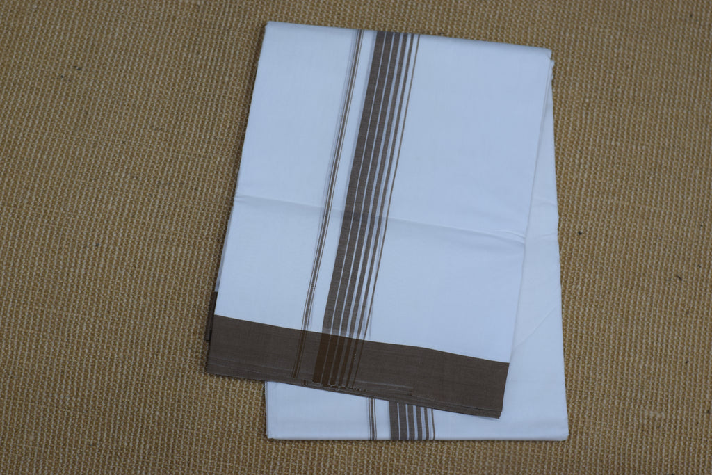 Premium Cotton Double Mundu with Brown Kasavu Border – Traditional Kerala Dhoti