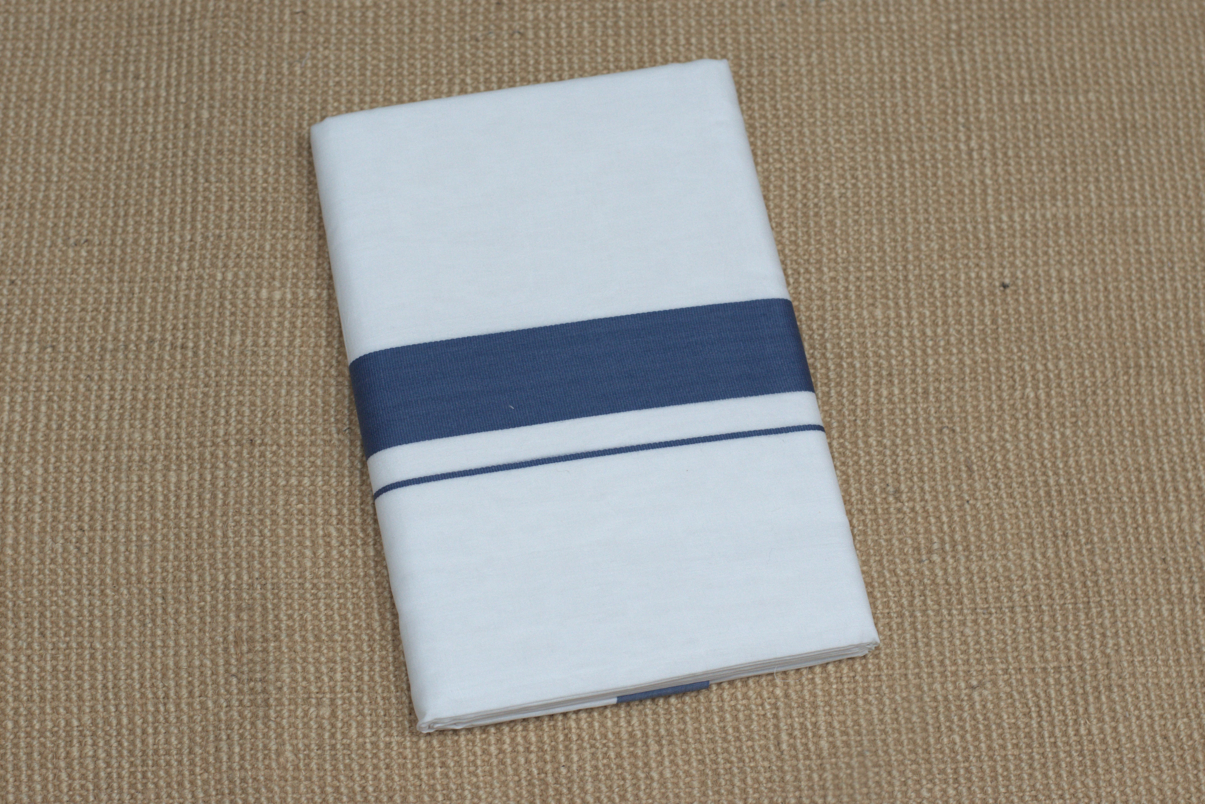 Premium Cotton Double Mundu with Blue Kasavu Border