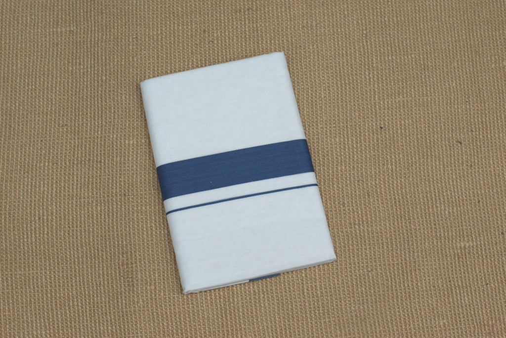 Premium Cotton Double Mundu with Blue Kasavu Border