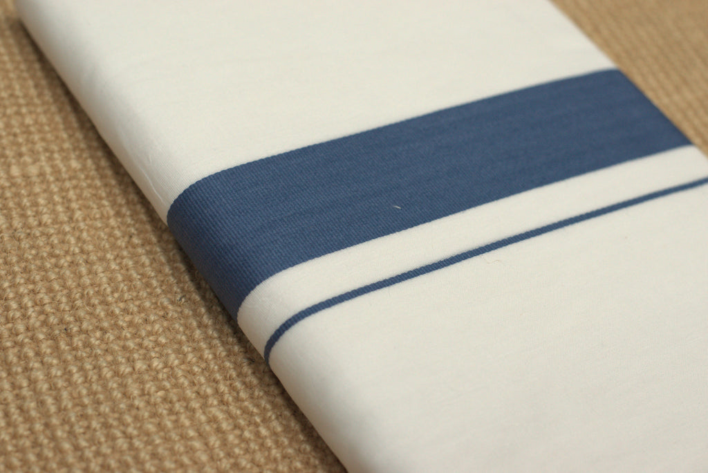 Premium Cotton Double Mundu with Blue Kasavu Border