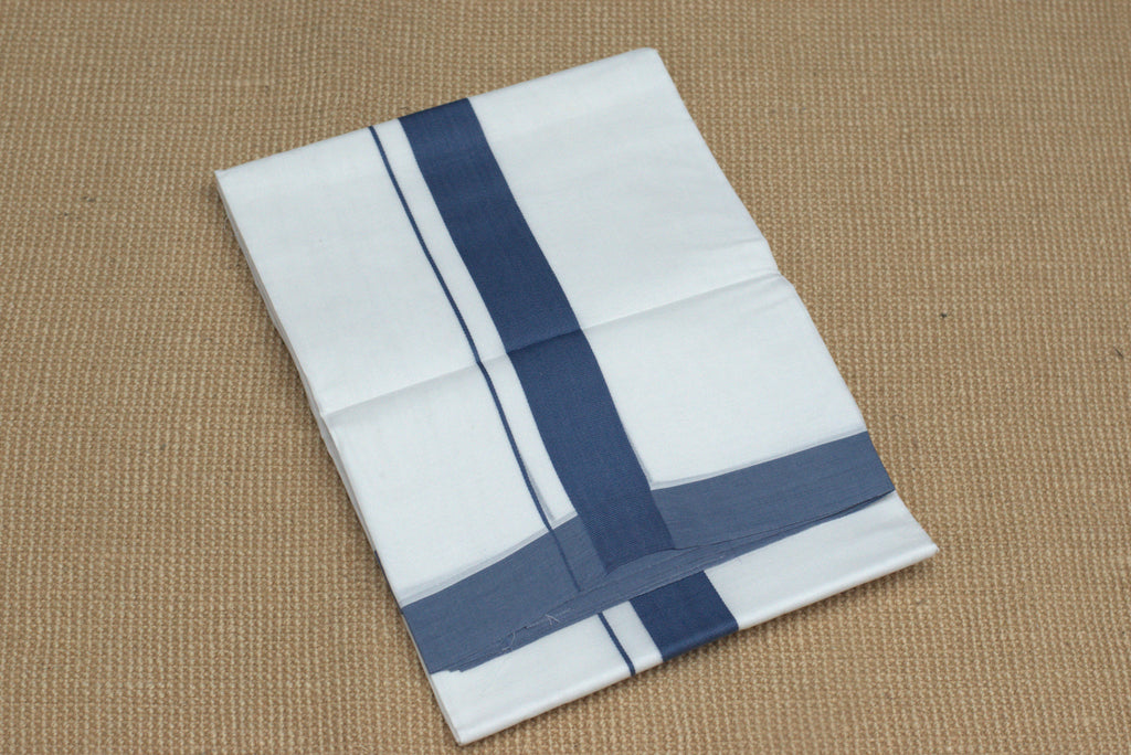 Premium Cotton Double Mundu with Blue Kasavu Border