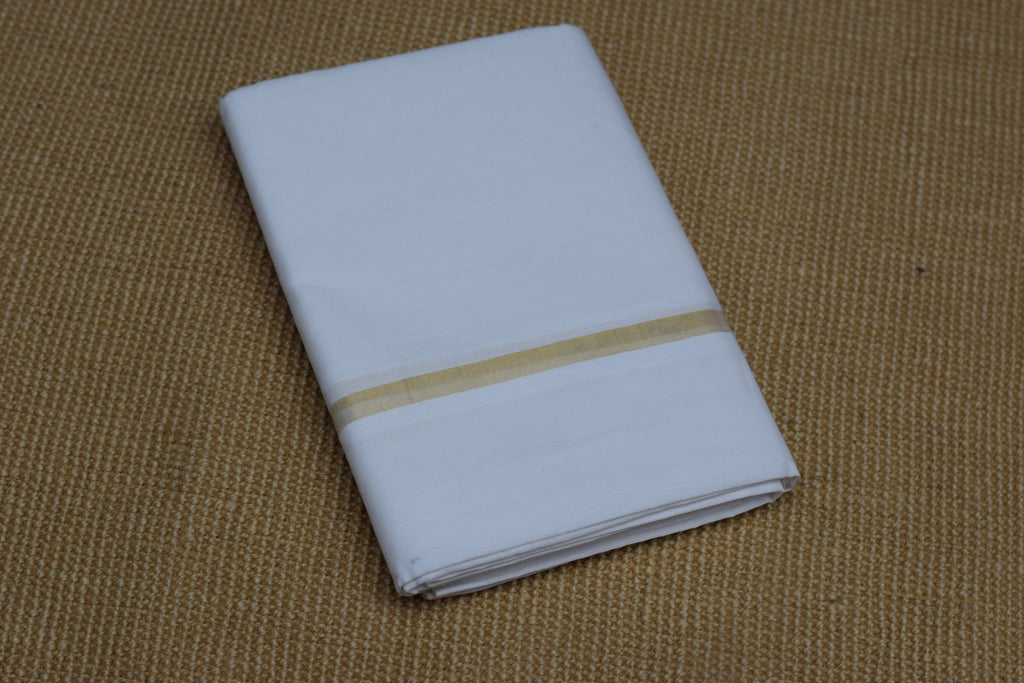 Premium White Cotton Double Mundu with Golden Kasavu & Maroon Border