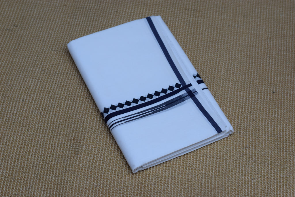 Premium White Cotton Double Mundu with Black Traditional Border