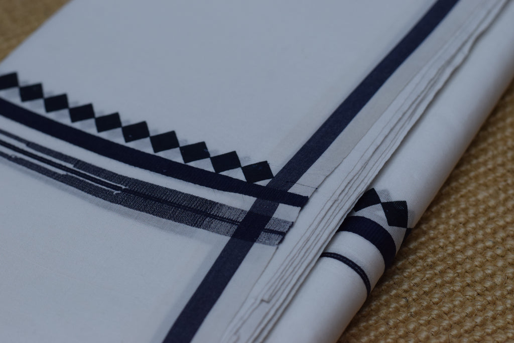 Premium White Cotton Double Mundu with Black Traditional Border