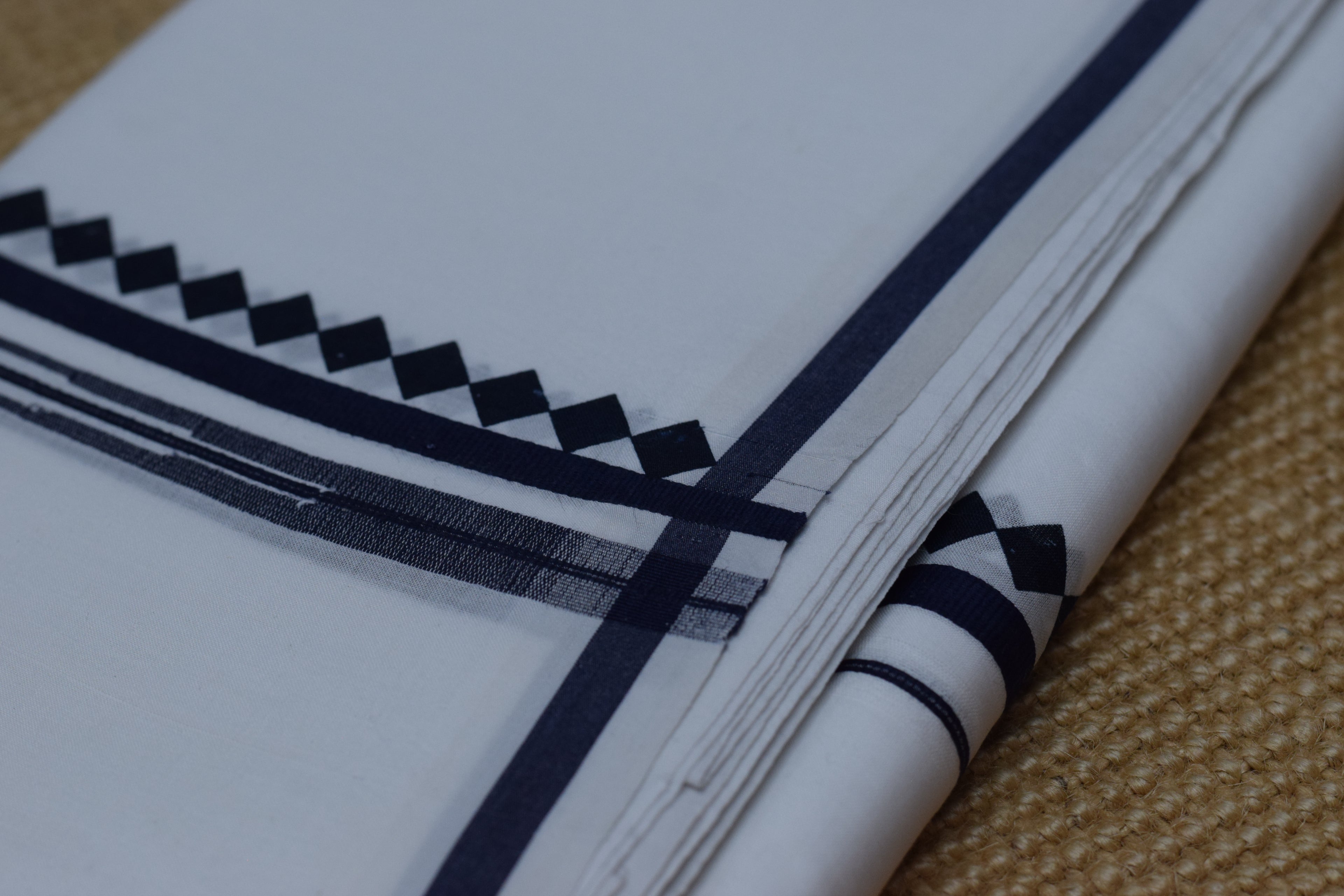 Premium White Cotton Double Mundu with Black Traditional Border