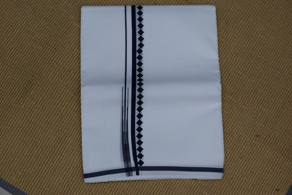 Premium White Cotton Double Mundu with Black Traditional Border