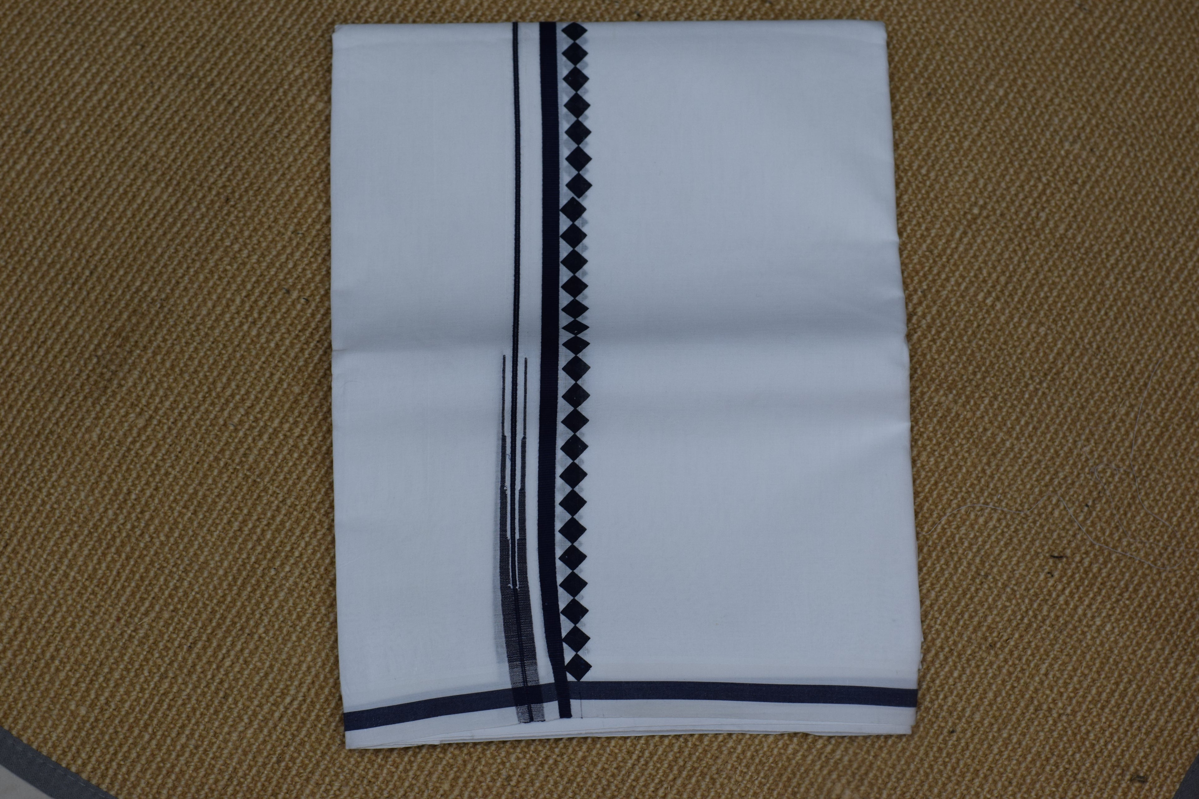 Premium White Cotton Double Mundu with Black Traditional Border