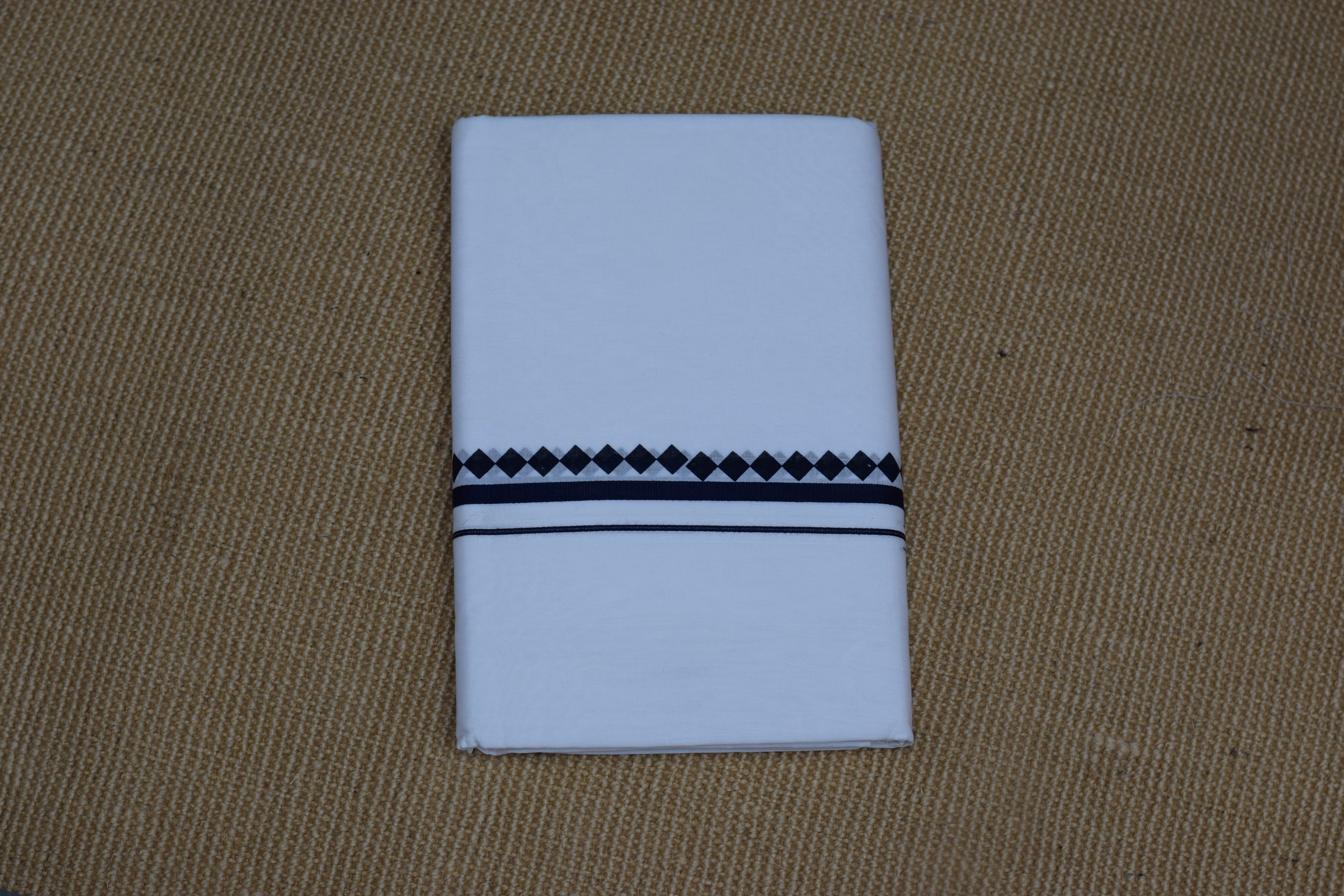 Premium White Cotton Double Mundu with Black Traditional Border