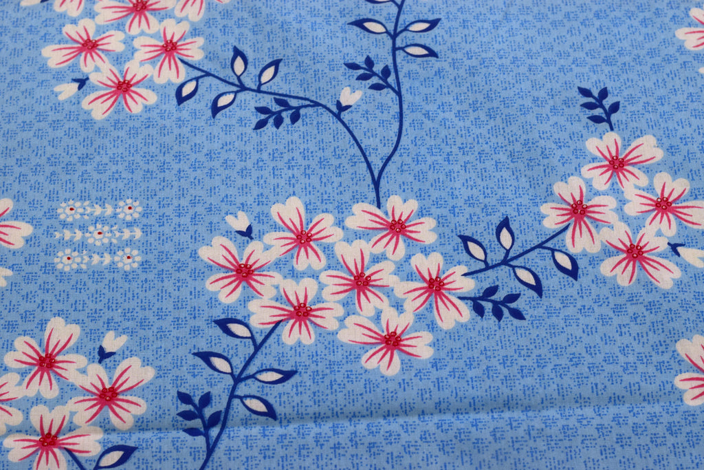 Sky Blue Floral Printed Queen Size Bedspread – 90 x 100 Inches