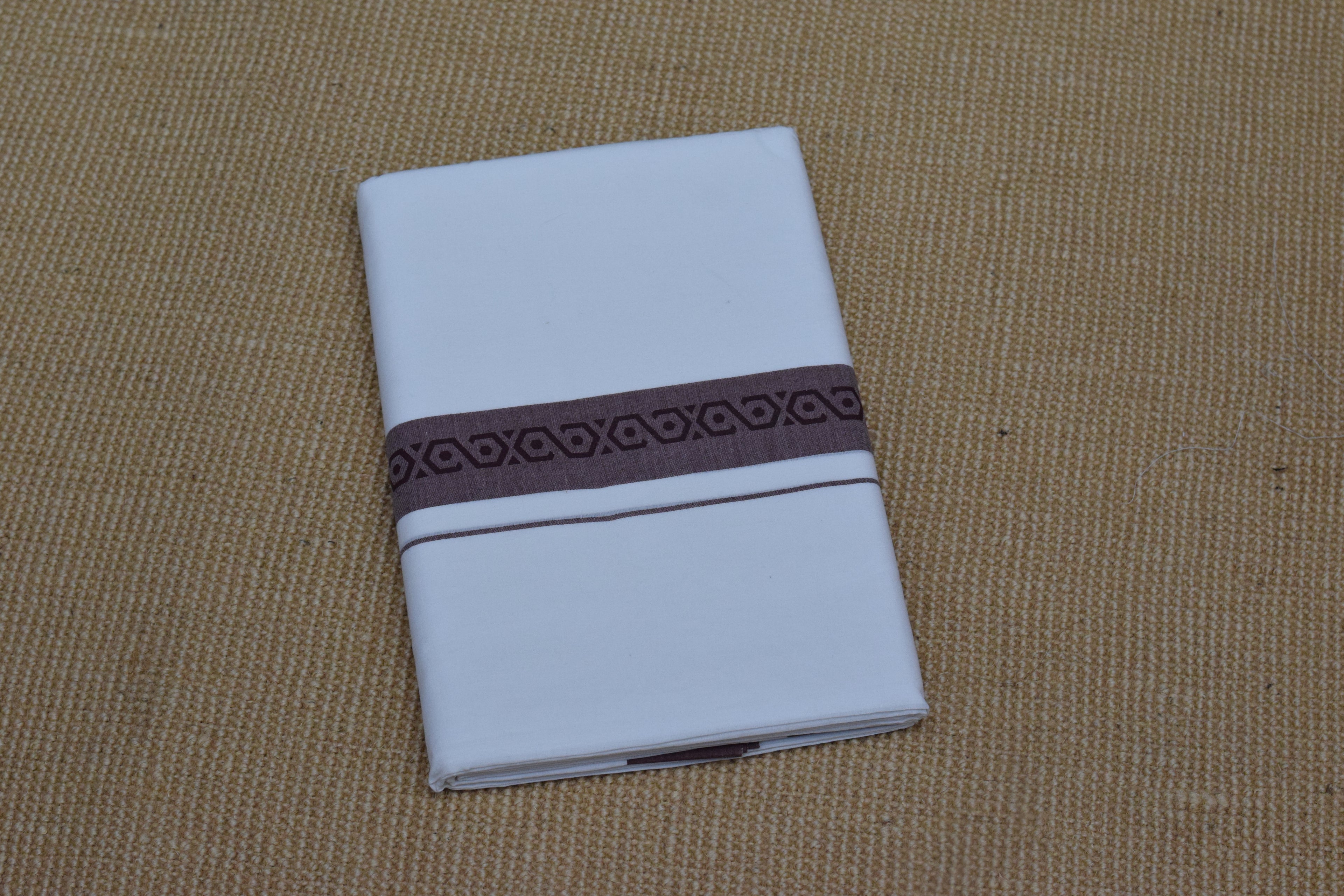 Premium White Cotton Double Mundu with Maroon Temple Border