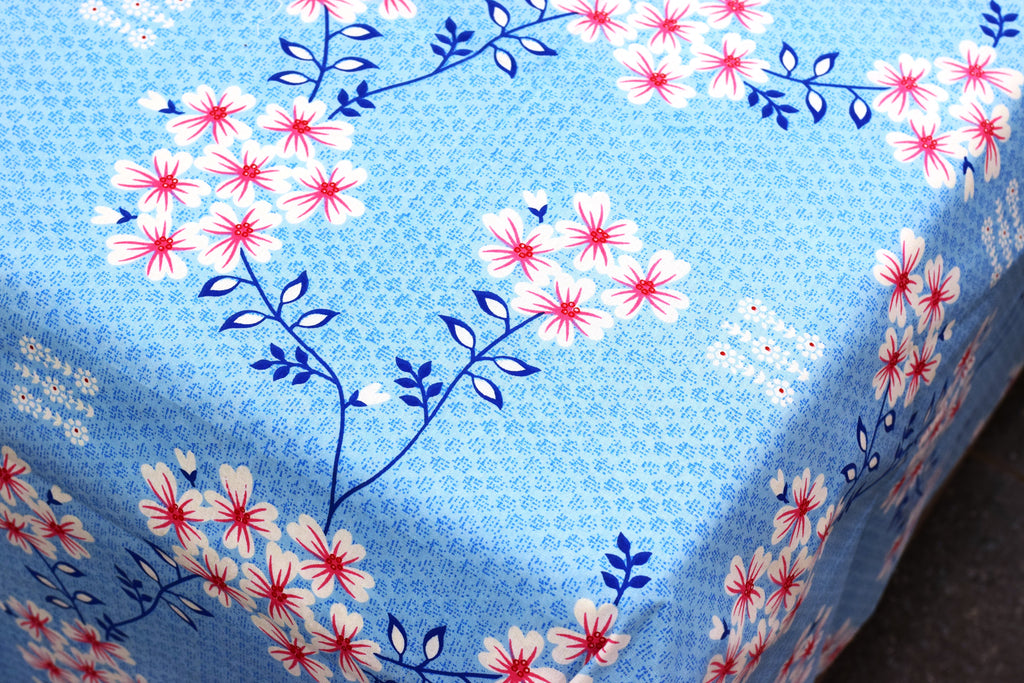 Sky Blue Floral Printed Queen Size Bedspread – 90 x 100 Inches