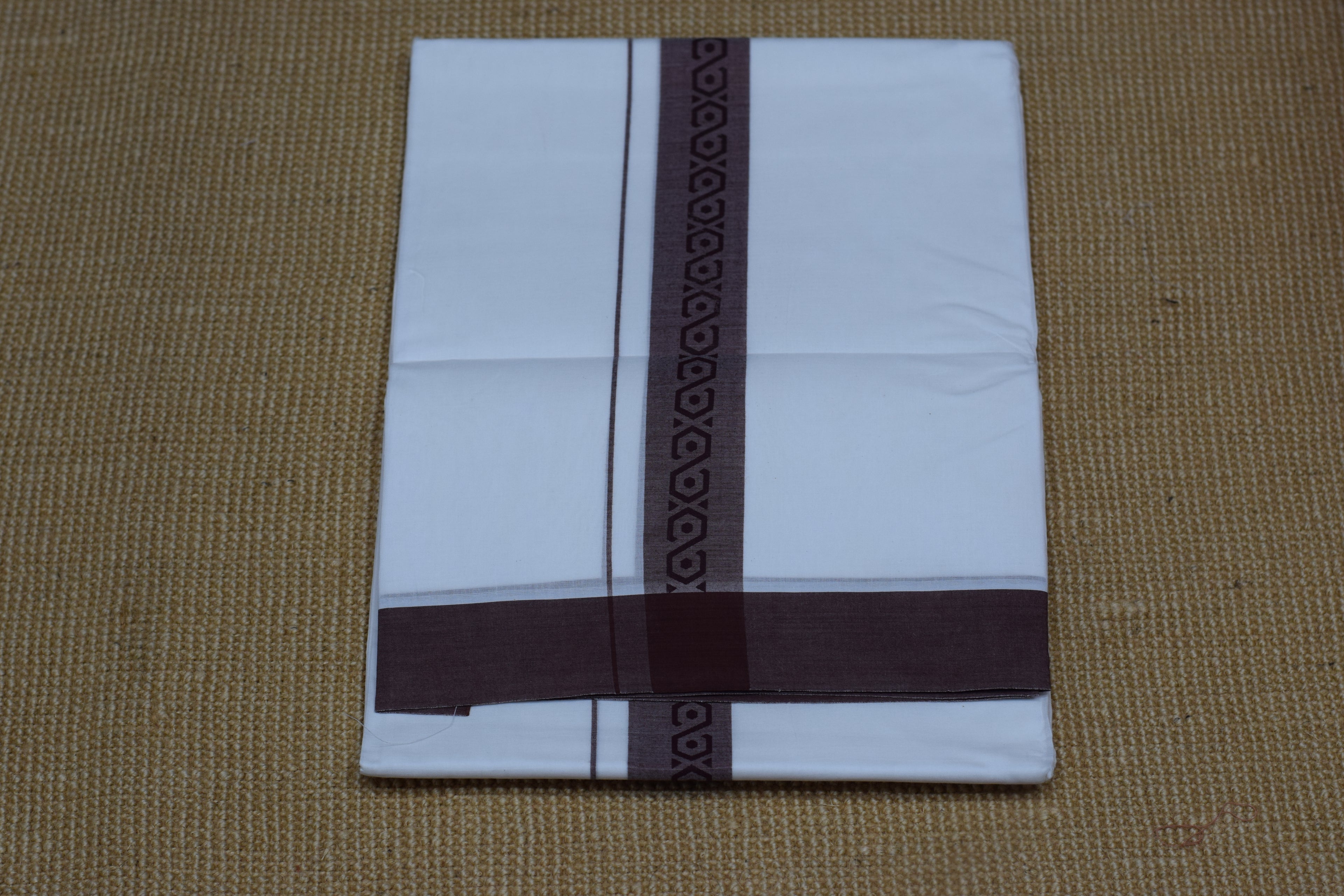 Premium White Cotton Double Mundu with Maroon Temple Border