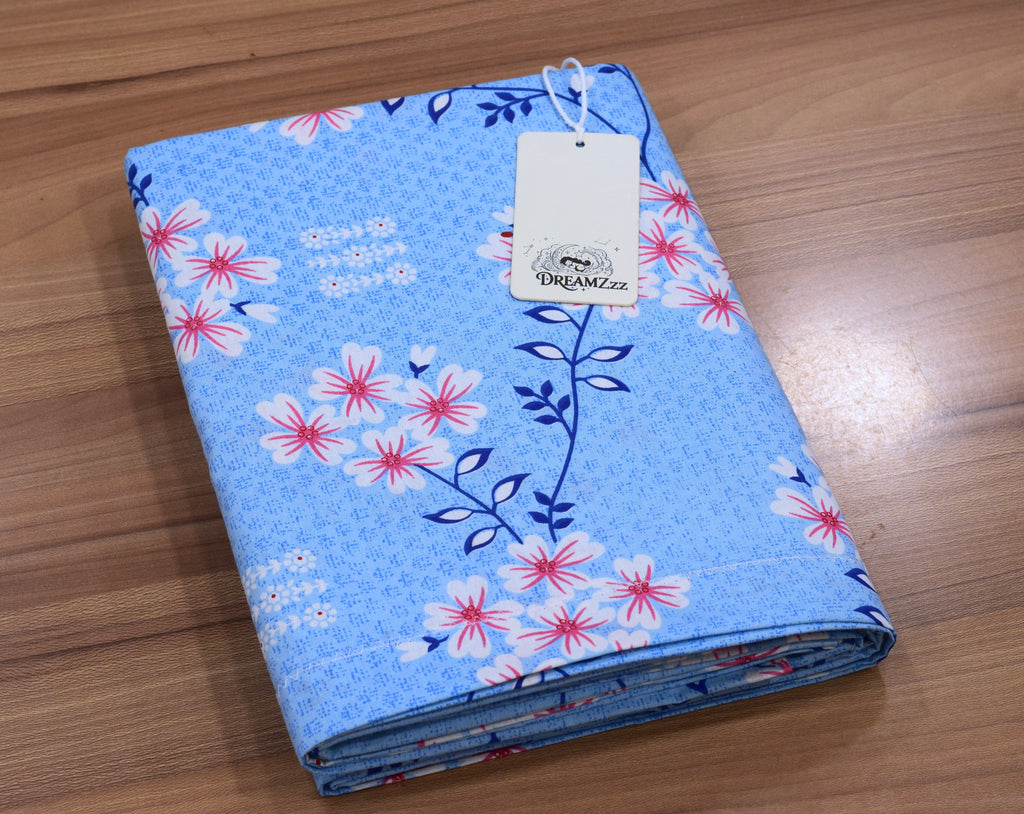 Sky Blue Floral Printed Queen Size Bedspread – 90 x 100 Inches