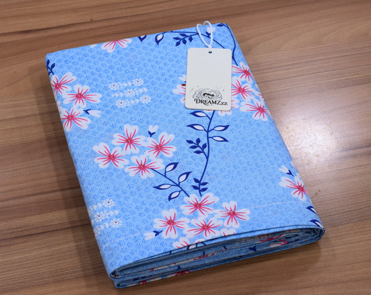 Sky Blue Floral Printed Queen Size Bedspread – 90 x 100 Inches
